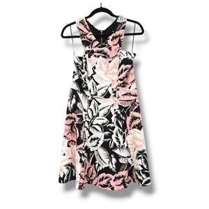 New Express Fit &‎ Flare Dress Palm Leaf Print Sleeveless Party Cocktail 12